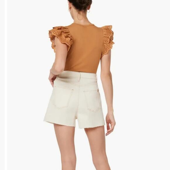 Joe's Jeans High Waisted Pleated Raw Hem Denim Shorts Natural A-Line 31 - Picture 3 of 14